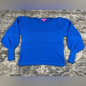Lilly Pulitzer Greta Sweater Electric Blue Knit Balloon Sleeve Womens Size Large